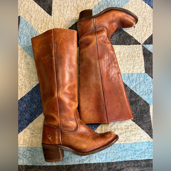 Frye Shoes - Vintage Frye Cognac Leather Heeled Campus Boots